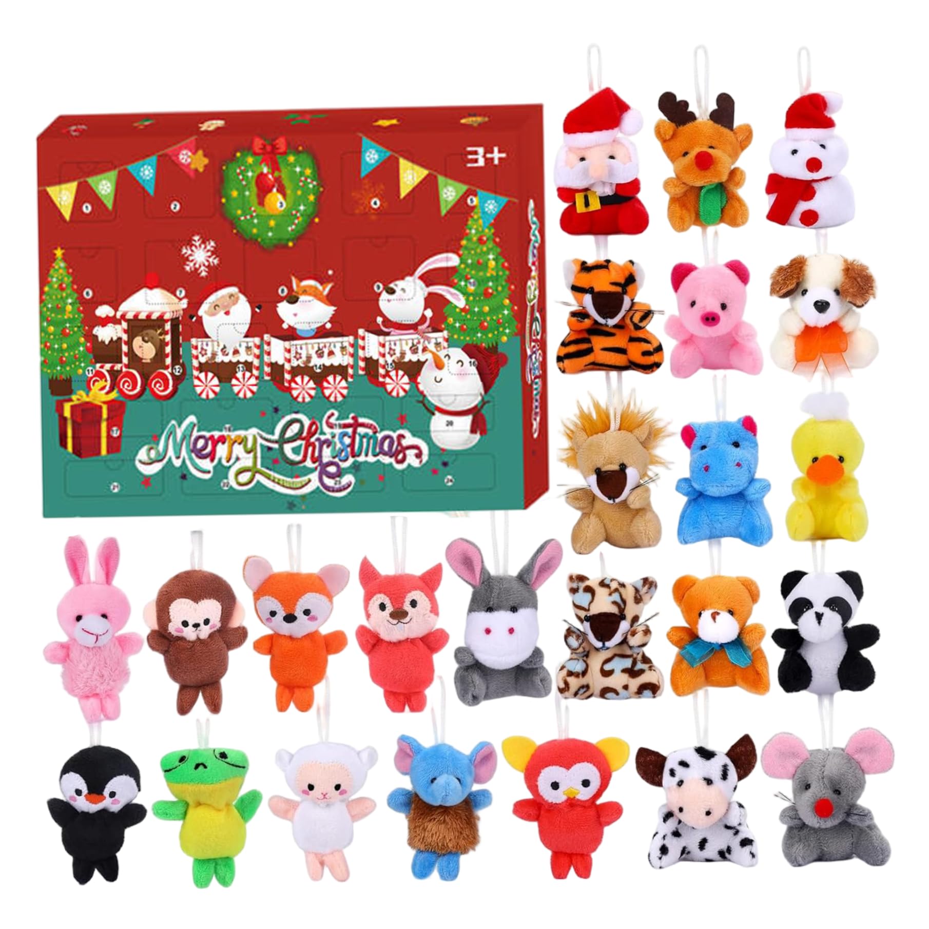 Weihnachts-Adventskalender 24 Stück Niedliche Stofftiere Adventskalender Plüschtiere Weihnachtsdeko für Mädchen Jungen One Size
