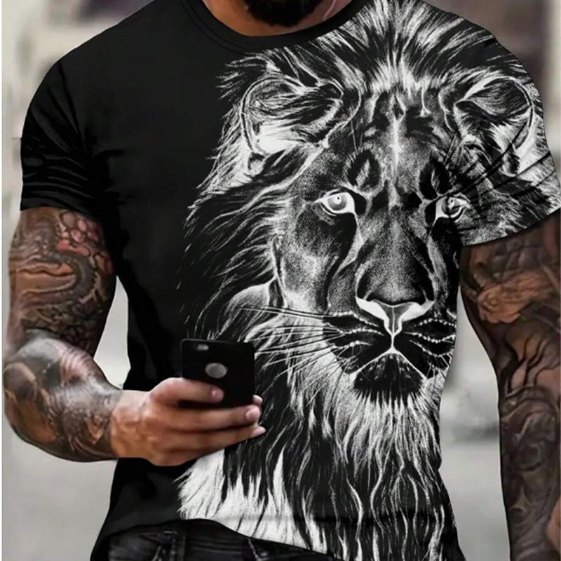 Neues Sommer-T-Shirt für Herrenmode mit Tier-Löwen-Aufdruck für Herren 3XL schwarz