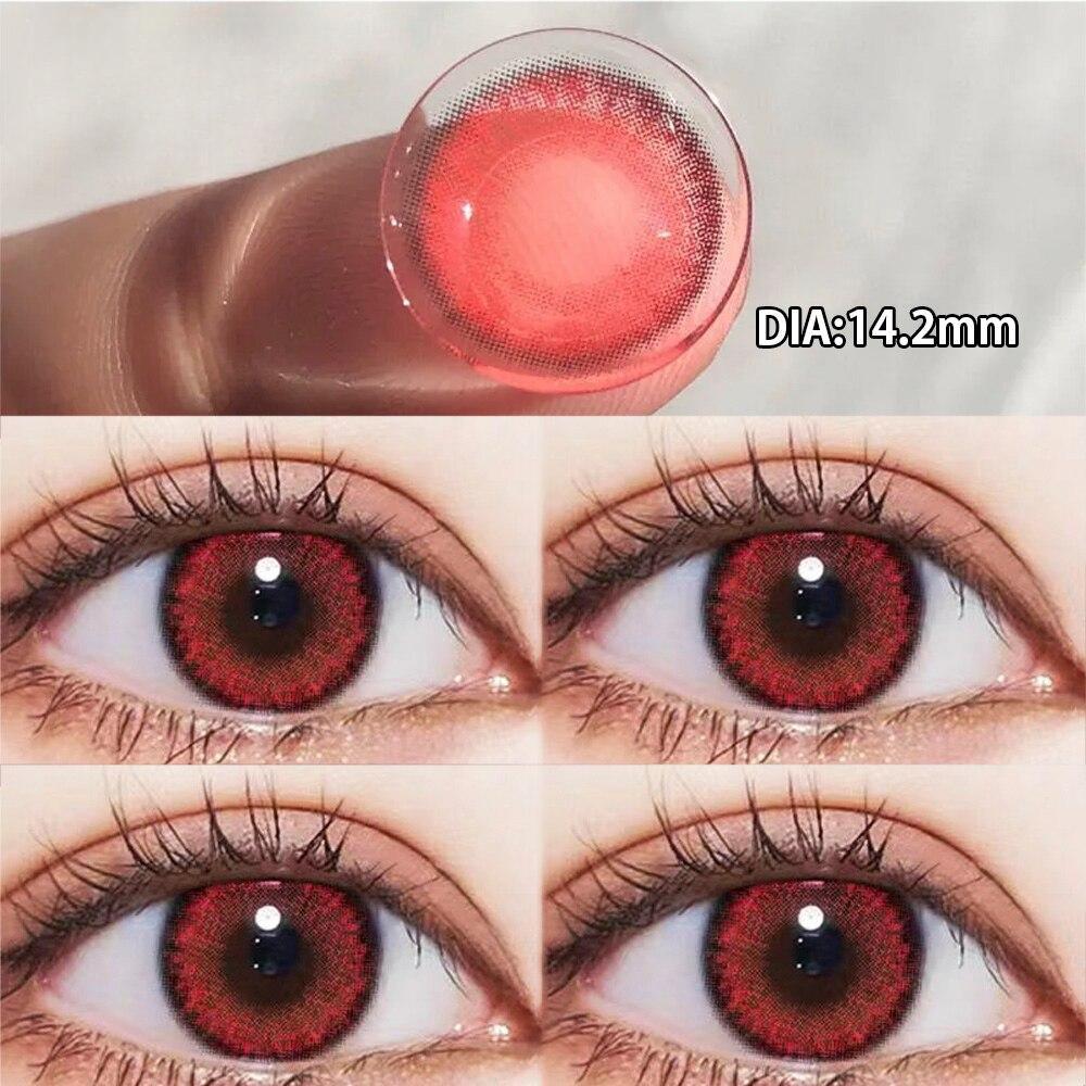 MillCreek 1 Paar neue farbige Kontaktlinsen mit Myopie-Grad, hochwertiges Make-up für blaue Augen, farbige Linsen, schöne Pupille, jährlicher Gebrauch 0 rot