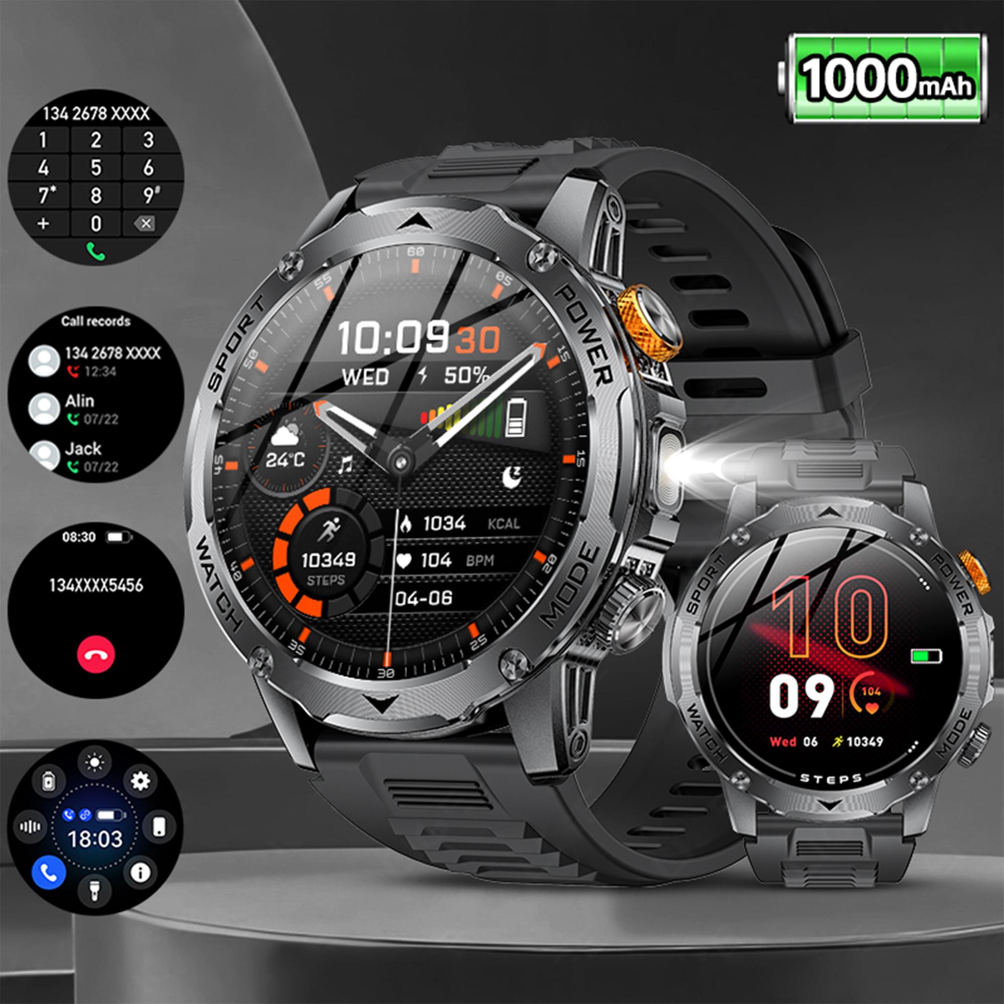LIGE 1000mAh Superkapazität Akku Herren Smartwatch 1,7-Zoll Großbildschirm Bluetooth Anruf IP68 Wasserdicht Sport Smartwatch silicone strap schwarz