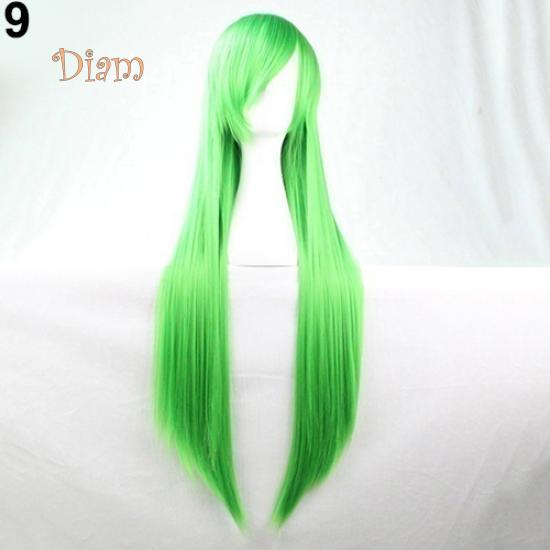 Fetong Mode Mädchen Frauen Lange Cosplay Schräge Pony Gerade Volle Perücken Haarverlängerung grün