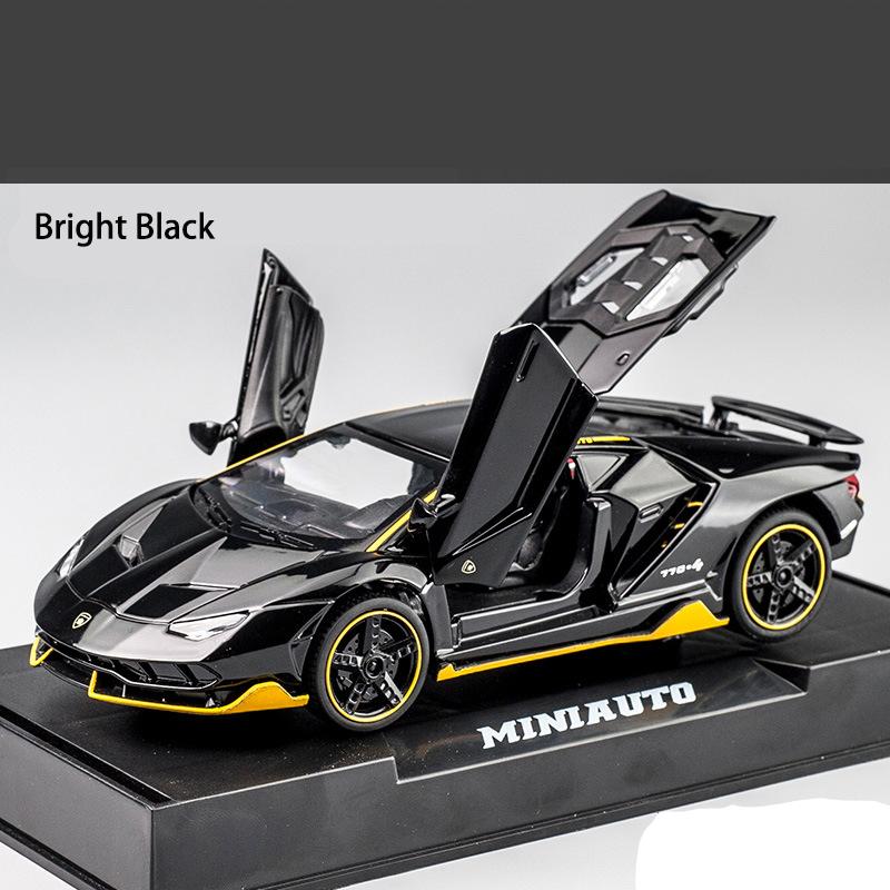 1:32 Lamborghini LP770 Automodell-Spielzeug, mit Ton und Licht, zurückziehbares Auto, Zinklegierung, Spielzeug für Kinder, Jungen, Mädchen, Geschenk 15.4*6.7*4cm schwarz