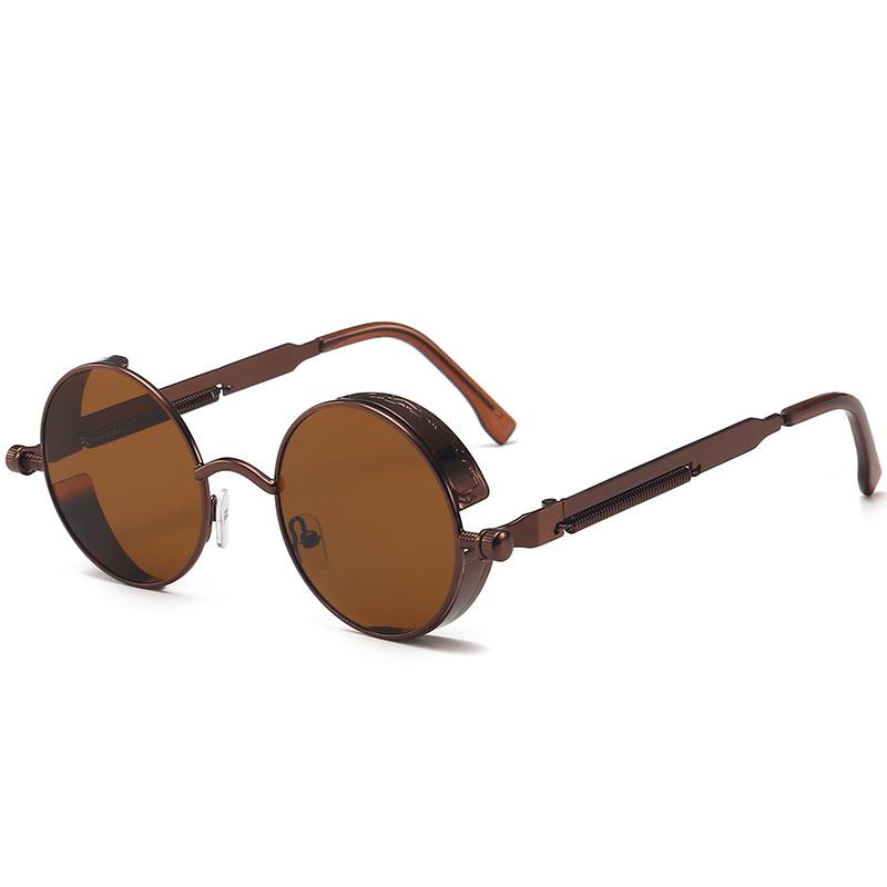 Klassische Gothic Steampunk Sonnenbrille Luxus Hochwertige Retro Sonnenbrille mit rundem Metallrahmen für Männer und Frauen, nicht polarisierte Brille kaffeebraun