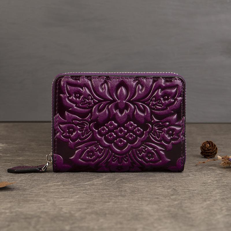 Vintage einziehbare Kartentasche, eine Geldbörse, Textur, Orgel, Zertifikatstasche, Mini-Geldbörse mit mehreren Karten violett