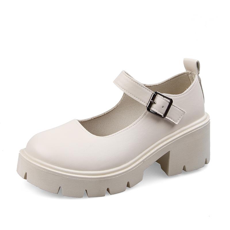 Damen-Mary-Jane-Schuhe, dicker Absatz, Plateauschuhe, College-Stil, Retro-Lederschuhe, Damen, runde Zehen, einzelne Schuhe, Lolita-Prinzessin-Schuhe 39 beige
