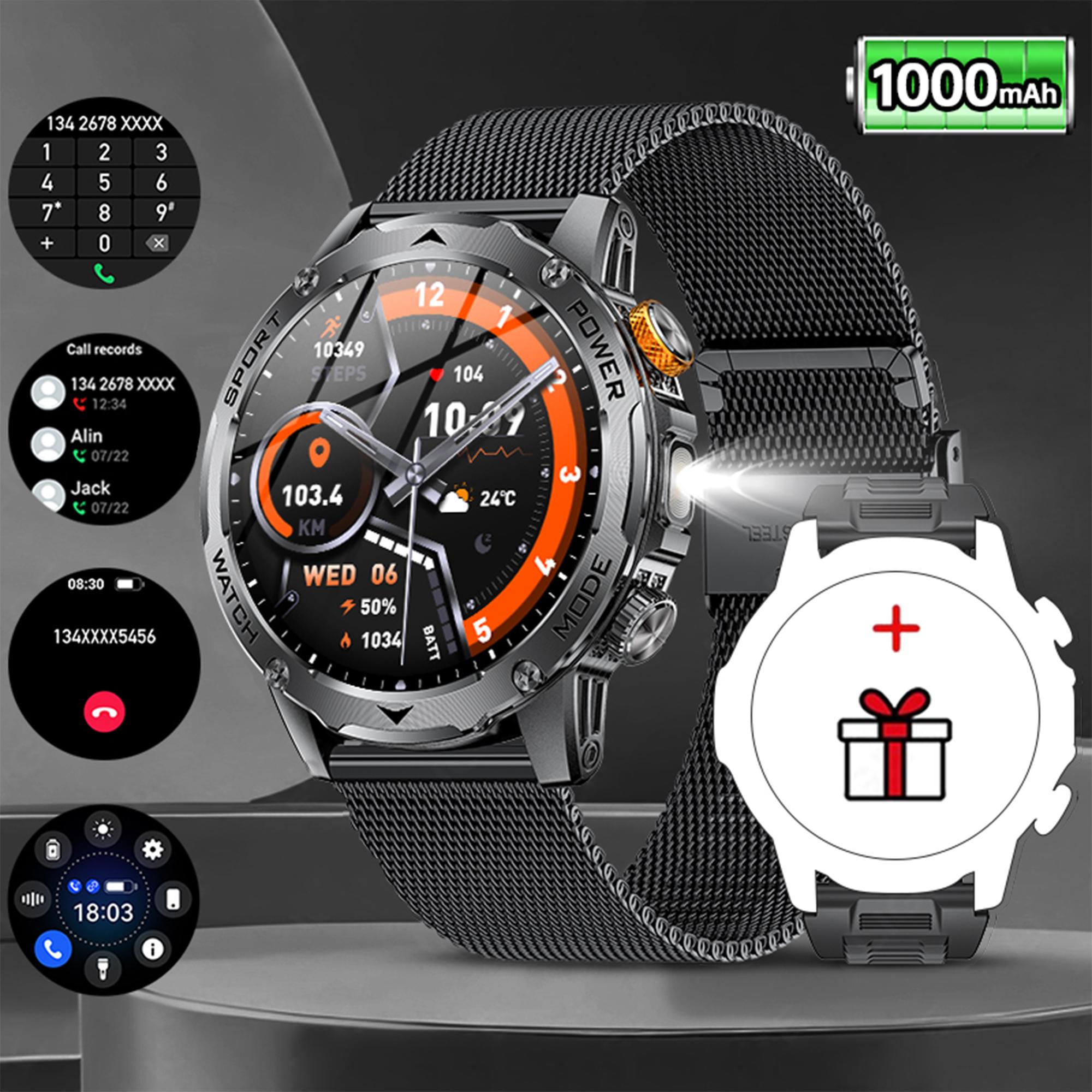 LIGE 1000mAh Superkapazität Akku Herren Smartwatch 1,7-Zoll Großbildschirm Bluetooth Anruf IP68 Wasserdicht Sport Smartwatch mesh belt schwarz