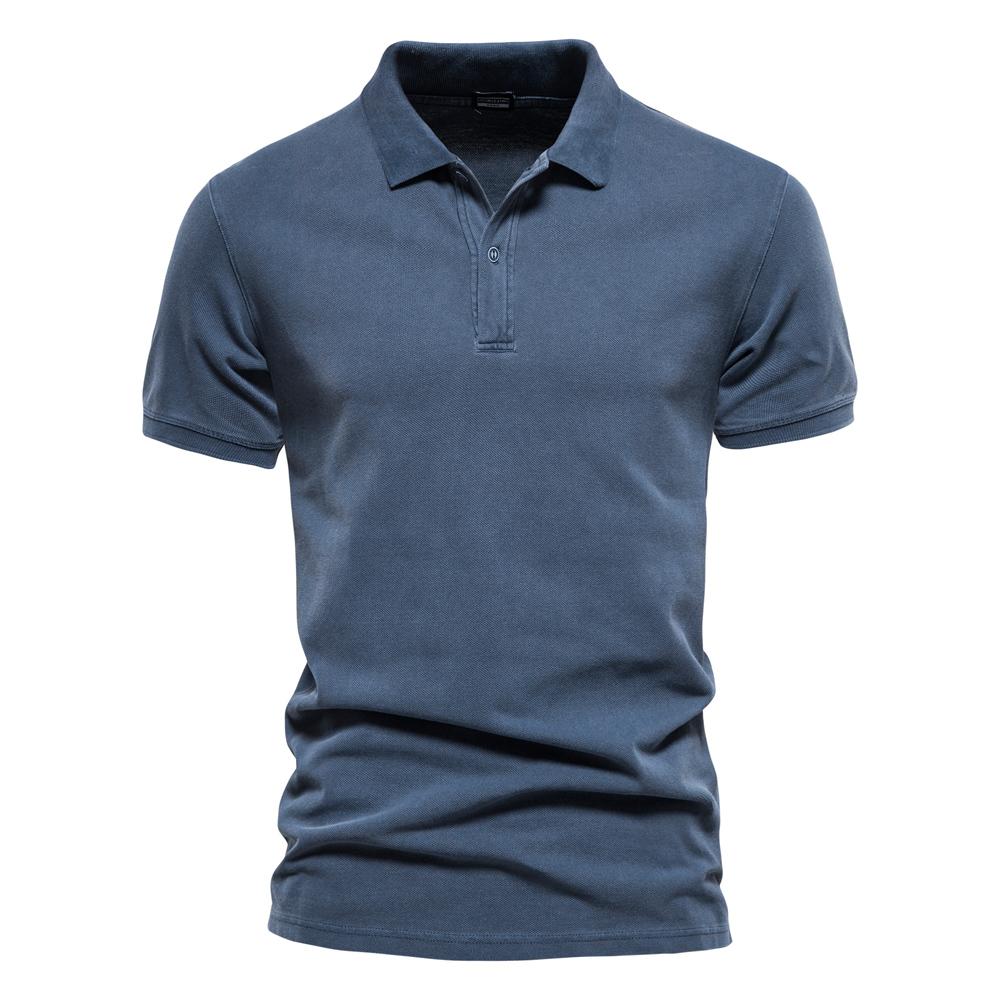 AIOPEON Baumwolle Einfarbig männer Polo Shirts Casual Kurzarm Turndown männer Shirts Mode Streetwear Polos für Männer männer Kleidung XL 80-90 kg denim-blau