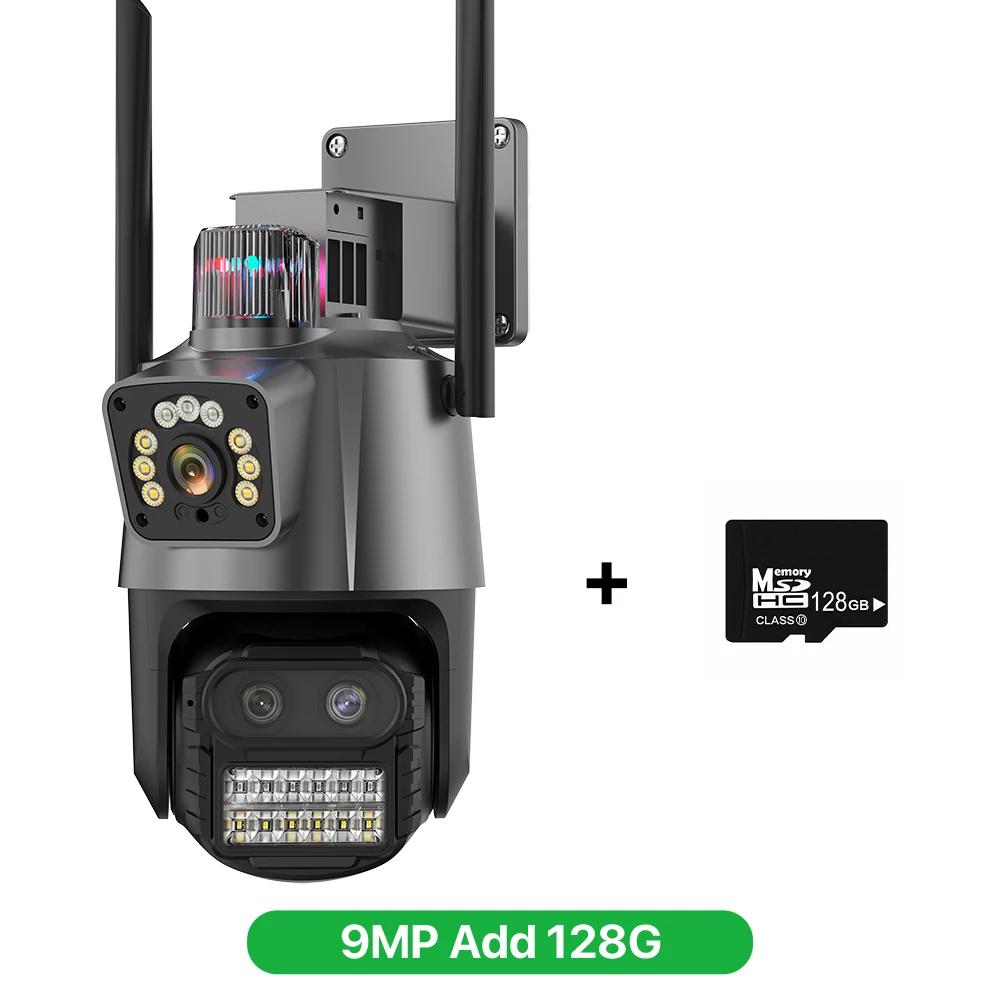 Neue 9MP Drei Objektiv EU WIFI IP Kamera 4K HD Dual Screen PTZ Kamera Auto Tracking Sicherheit CCTV Kamera 4MP P2P Video Überwachung iCSee 9MP Add 128G