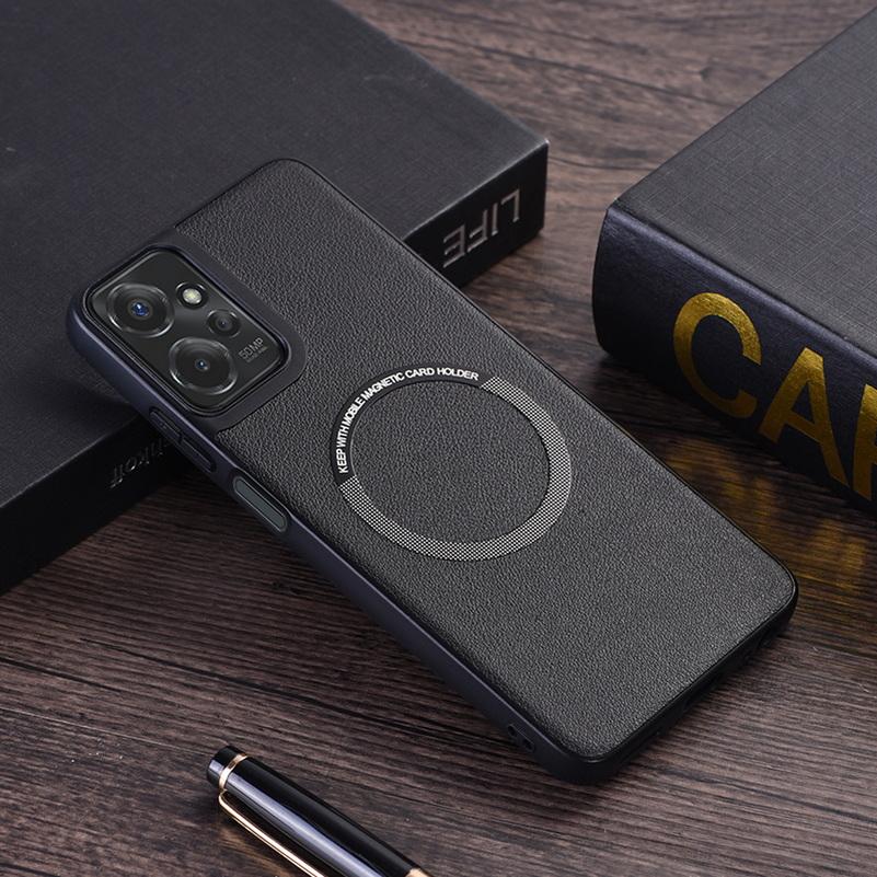 Magsafe Magnetische Kabellose Ladehülle für Moto G34 G24 G04 G14 G84 G54 G 5G 2024 Edge 40 Edge40 Neo Luxus Plain Lederhülle For Edge 30 Fusion schwarz