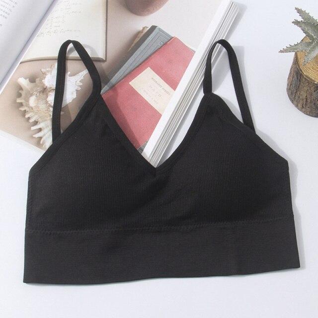 Eleganter Baumwoll-BH, sexy Dessous, bequeme bügellose Unterwäsche, Damen-Sommer-BHs, nahtloses Bralette, bauchfreies Top, solide BHs One Size schwarz