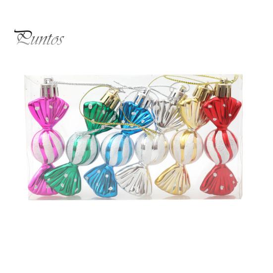 6 Teile/schachtel Weihnachten Hängende Süßigkeiten Ornament mit Lanyard Unzerbrechliche Wiederverwendbare Galvanisierung Urlaub Dekoration Weihnachtsbaum Kleine Süße Anhänger bunt