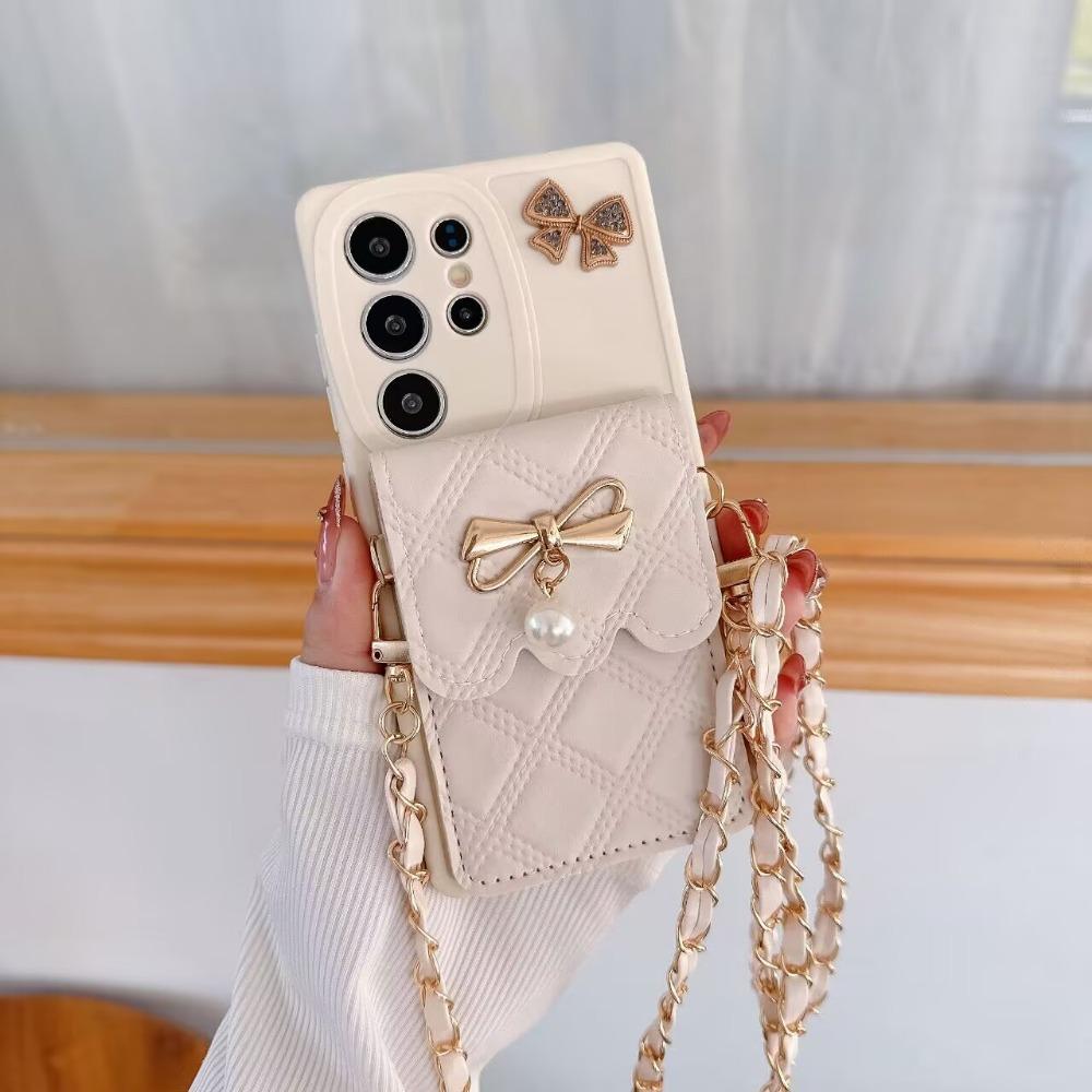 3D Schleife Umhängekartenhalter Geldbörse Handyhülle Für Samsung Galaxy S25 Ultra S24 S23 S21 S20 FE S22+ Plus Note 20 Weiche Hülle For Galaxy S22