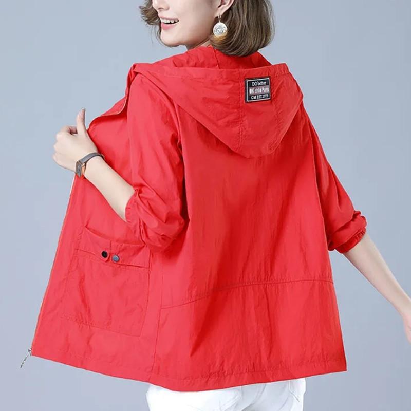 Sommer Damen Sonnenschutzkleidung Jacke Dünner Mantel Lässiger Windbreaker Damen Sonnenschutzjacke Basic Reißverschlussmantel Oberteile XXL rot