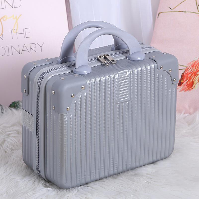 14 Zoll Mini Reisekoffer Kosmetikbox Handgepäck Organizer Make-up-Koffer Kleine Passwortbox Boarding Case für Frauen Mädchen silber grau