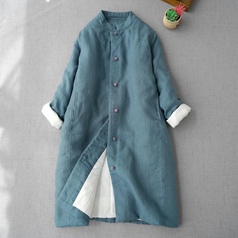 Hochwertiger Wintermantel für Damen im japanischen Stil 2024, Vintage-Stil, übergroß, lockere, baumwollgefütterte Parkas mit Knöpfen, lange Steppoberbekleidung M blau