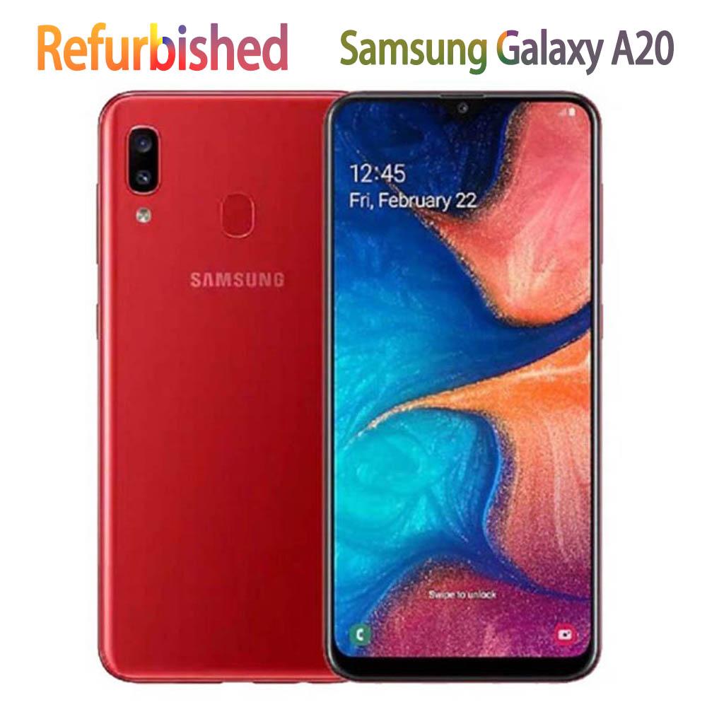 95% neues Refurbished Samsung Galaxy A20 A205U Single SIM / A205F Dual SIM 3GB RAM 32G ROM Mobiltelefon A205F Simple Set schwarz