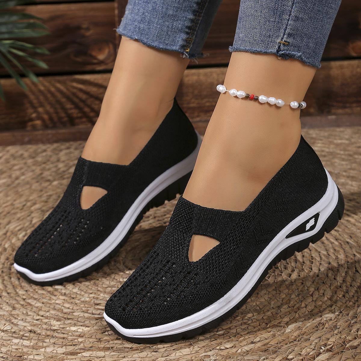 Damenschuhe Slipper Flache Schuhe Atmungsaktive Strickschuhe Lässige Schuhe Bequeme Schuhe für den Frühling 37 schwarz