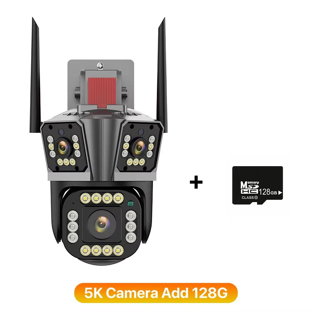 WIFI IP-Kamera 5K 12MP HD Drei-Objektiv-Kamera Outdoor 4K Doppelobjektiv Bewegungserkennung Sicherheitskamera Wasserdichte Überwachung 5K Camera Add 128G