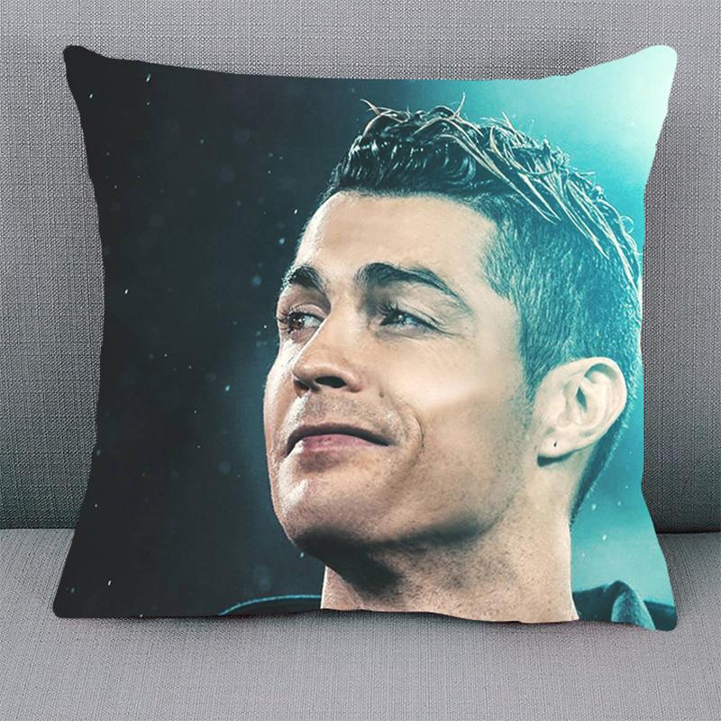 Cristiano Ronaldo Quadratisches Kissen Portugal Star Umrandung Cr7 Gleicher Stil Kissen Bettkopfkissen Sofakissen Beidseitiger Druck Peach skin 70*70(CM)-1Pcs