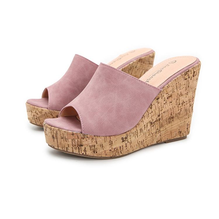 Neue trendige Damenmode-Keilsandalen, offene Peep-Toe-Espadrille-Plateau-Sandalen, Damen- und Mädchen-Wedges, Sommer-Bohemien-Slip-on-Sandalen mit Absatz 37 rosa