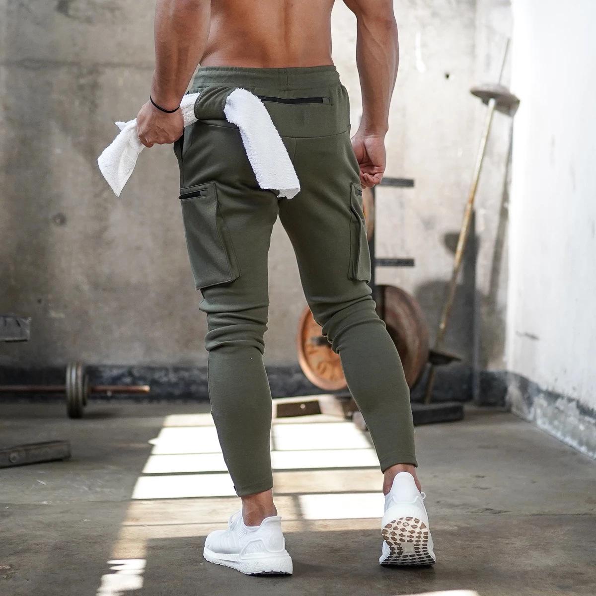 Jogger Männer Jogginghose Running Training Hose Männer Fitness Sportswear Männlichen Fitness-Studio Cargo Hosen Workout Dünne Hose S armee grüne