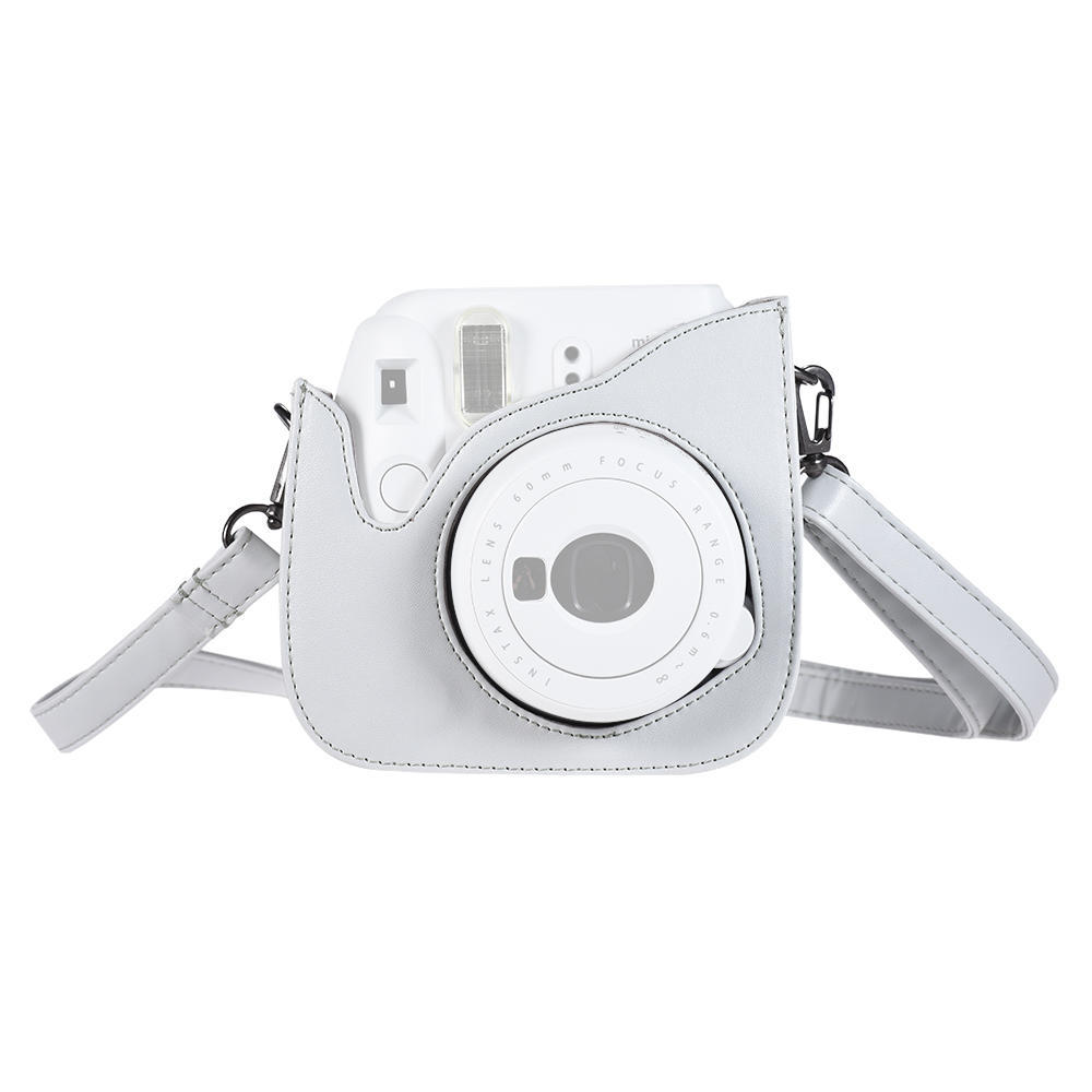 Kamera-Schutzhülle, maßgeschneiderte PU-Sofortbildkamera-Tasche mit Riemen für Fujifilm Instax Mini 9/8/8+/8s weiß