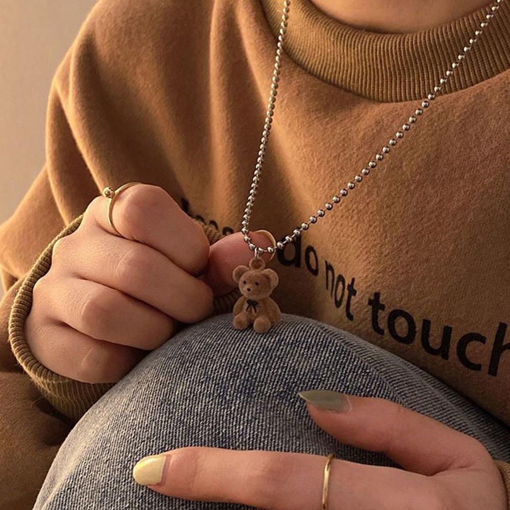 Neue Koreanische Mode Niedlichen Plüsch Bär Anhänger Halskette Für Mädchen Frauen Tragen Lange Pullover Kette Halskette Kragen Schmuck kaffeebraun