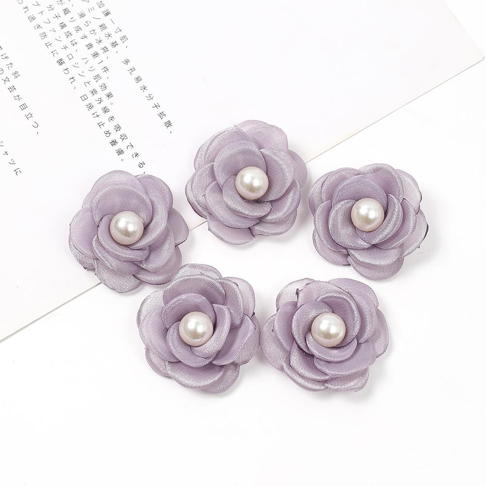 Künstliche Blumen Kopf mit Perlen Chiffon Stoff Haarnadel Corsage Hochzeitskleid Kleidung machen Zubehör Seidenblumen violett