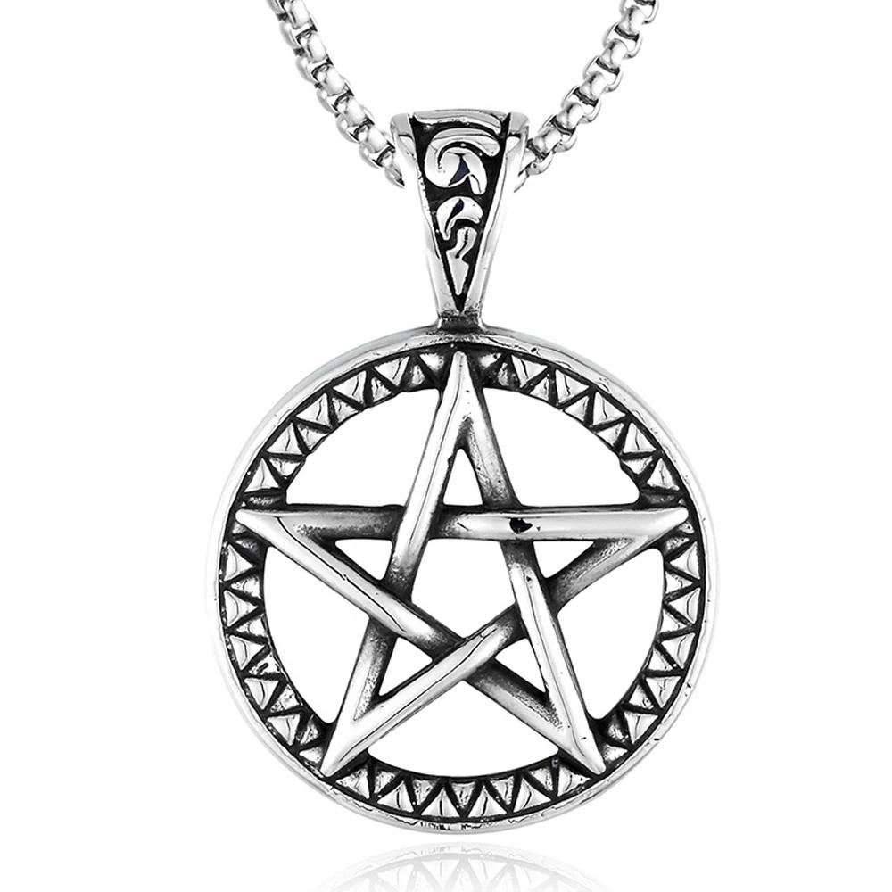 316L Edelstahl Pentagramm Anhänger Halskette Vintage Satan Punk Hip Hop Biker Charm Pentagramm Halskette Schmuck Großhandel