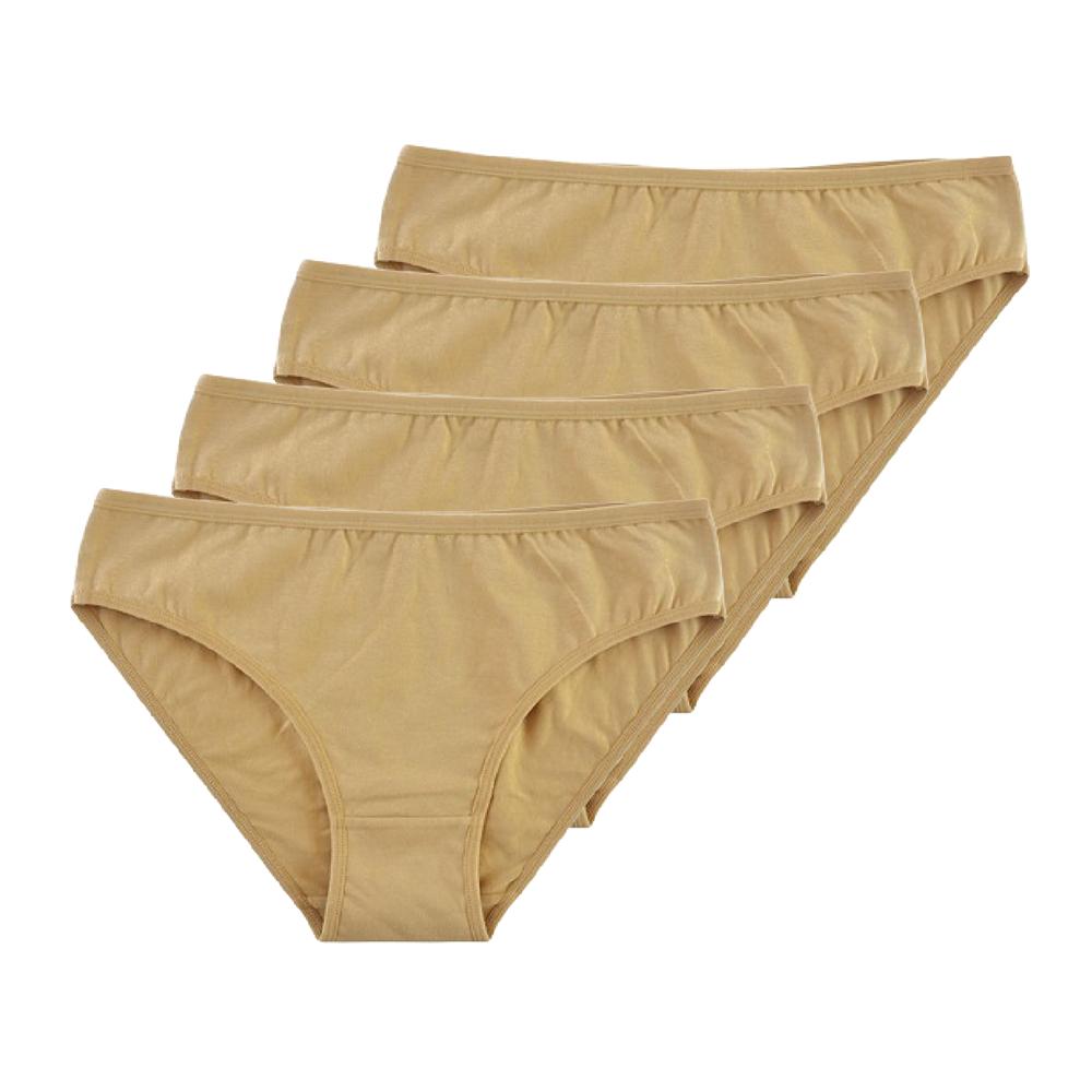 4 Stück Damen-Unterwäsche aus Baumwolle, Slips, Dessous, mittlere Taille, Unterwäsche für Mädchen, sexy Höschen, einfarbige Untershorts M apricot