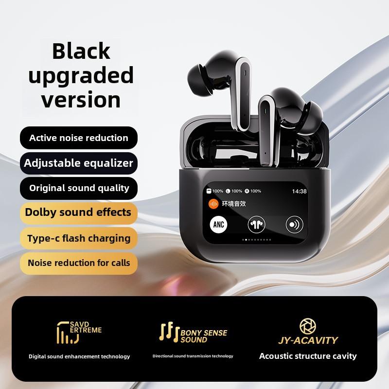 Neue In-Ear-Bluetooth-Kopfhörer mit hoher Klangqualität, LCD-Digital-Touchscreen, ANC, intelligente kabellose Kopfhörer mit Geräuschunterdrückung schwarz