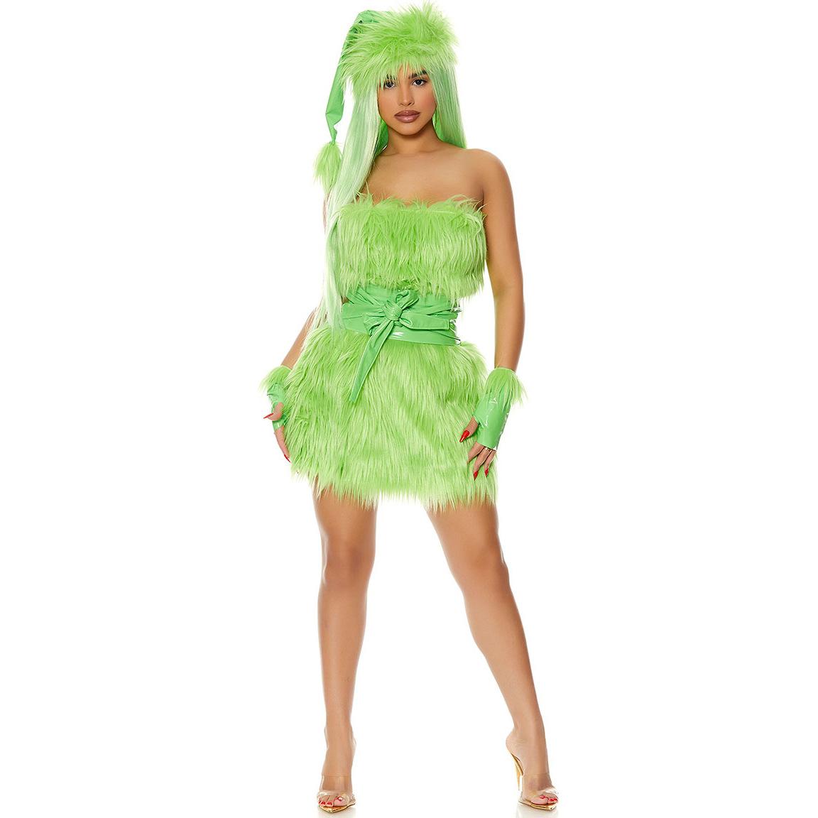 Halloween grünes Haar Monster Kostüm Cos Weihnachten Dieb Monster Kostüm, Mao Mao Grinch spielt die Uniform L grasgrüne