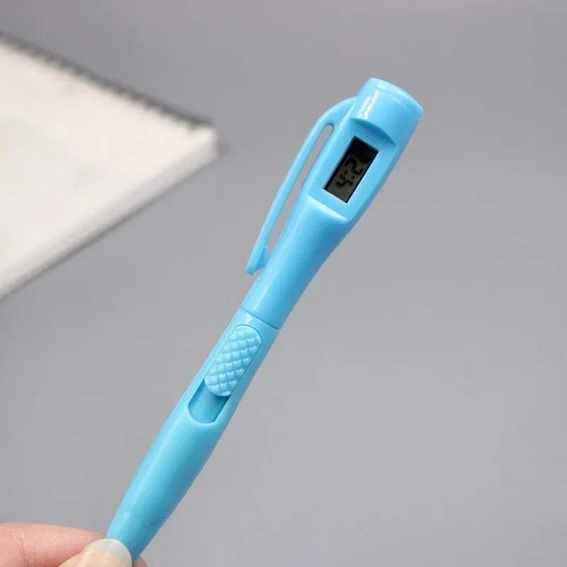 Kreativer Kugelschreiber mit elektronischer Uhr für den Bürouhrtest, Schulbedarf, blaue Kugelschreiber, koreanisches Briefpapier Blue blau