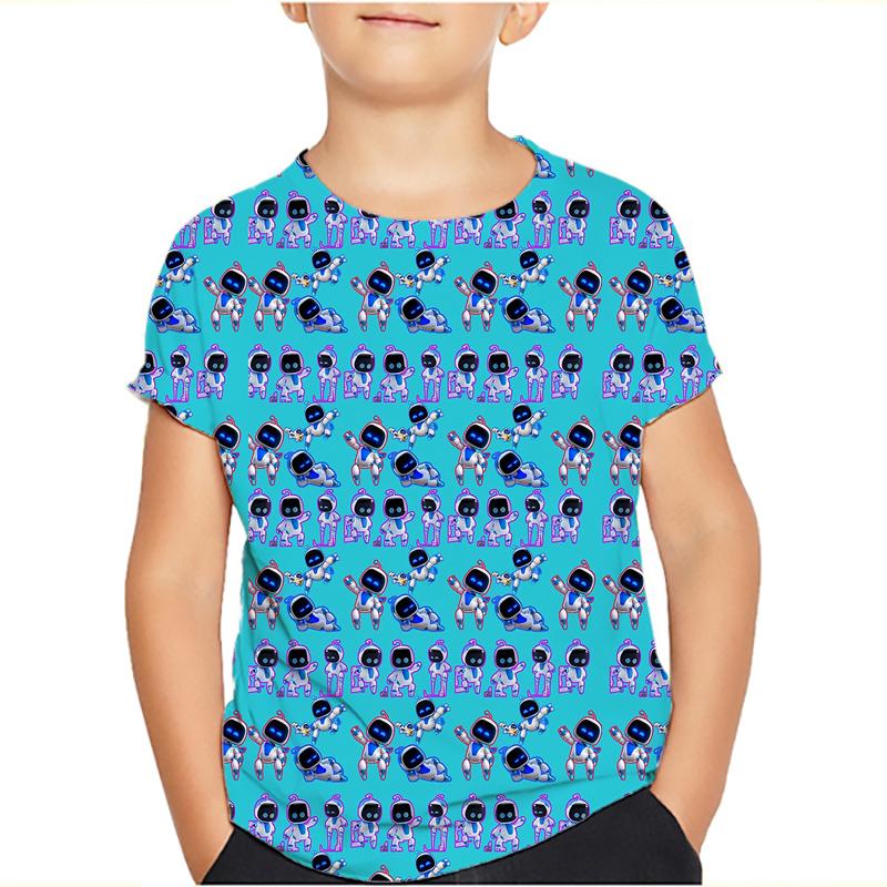 Spiel Astro Bot 3D gedruckt Kinder T-Shirt Kinder Kleidung Harajuku Cartoon Tees Casual Spaß Top Kleidung Mädchen Jungen T-Shirt 2024 120 navy blau
