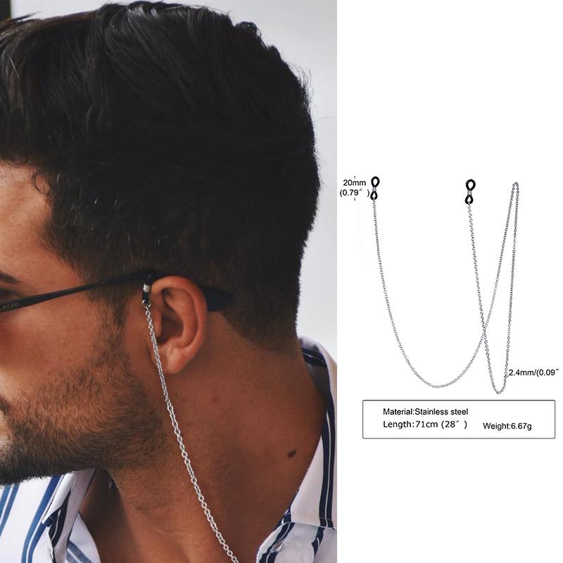 Brillenkette, Brillenketten-Halskette, Edelstahl-Sonnenbrillen-Gliederhalter, Großmutterketten, Herren-Damen-Brillen silber