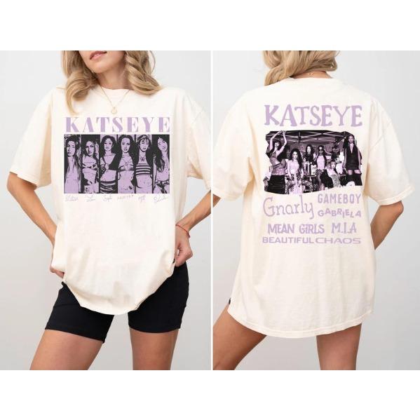 2026 Katseye 2-seitiges T-Shirt, Katseye Kpop-T-Shirt, Katseye Beautiful Chaos T-Shirt, Kpop Musik Fan Geschenke, Katseye Mädchen T-Shirt, Kpop Geburtstags-T-Shirt M gray