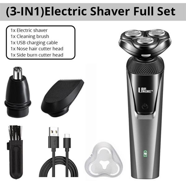 3 IN 1 Elektrorasierer für Männer 4D Rasierer Bartschneider USB wiederaufladbar Tragbare Wasserwäsche Haarschneidemaschine Gesichtsepilato Electric shaver silber