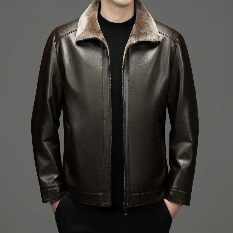 Echtes Leder Pelz Eine Lederjacke männer Kurze Lederjacke männer Winter In Die Junge Gepolsterte und Verdickte Jacke XXXXL braun