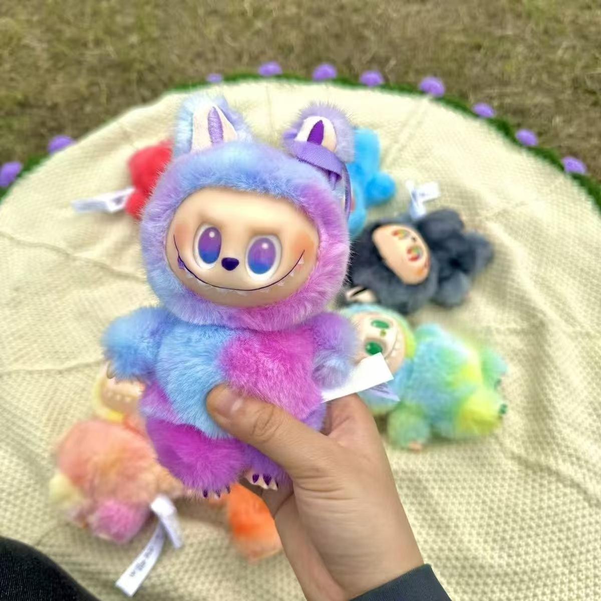 Labubu 3.0 Front High Energy Gummi Gesicht Plüsch Trendiges Spielzeug Puppe Puppe Tasche Anhänger Überraschungsbox Geburtstagsgeschenk Schlüsselanhänger Autoanhänger violett