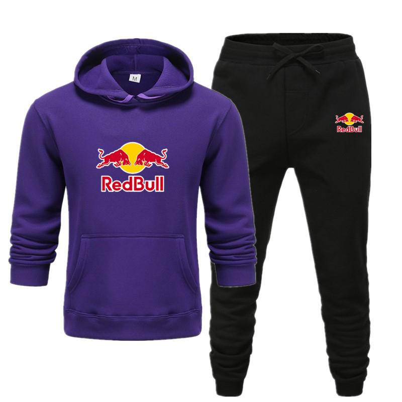 Red Bull Herren/Damen Sportbekleidungssets Frühling Herbst Marke Kapuzenpullover Freizeit Trainingsanzug Herren 2-teilig Kapuzenpullover + Hose Herren Kleidung L violett