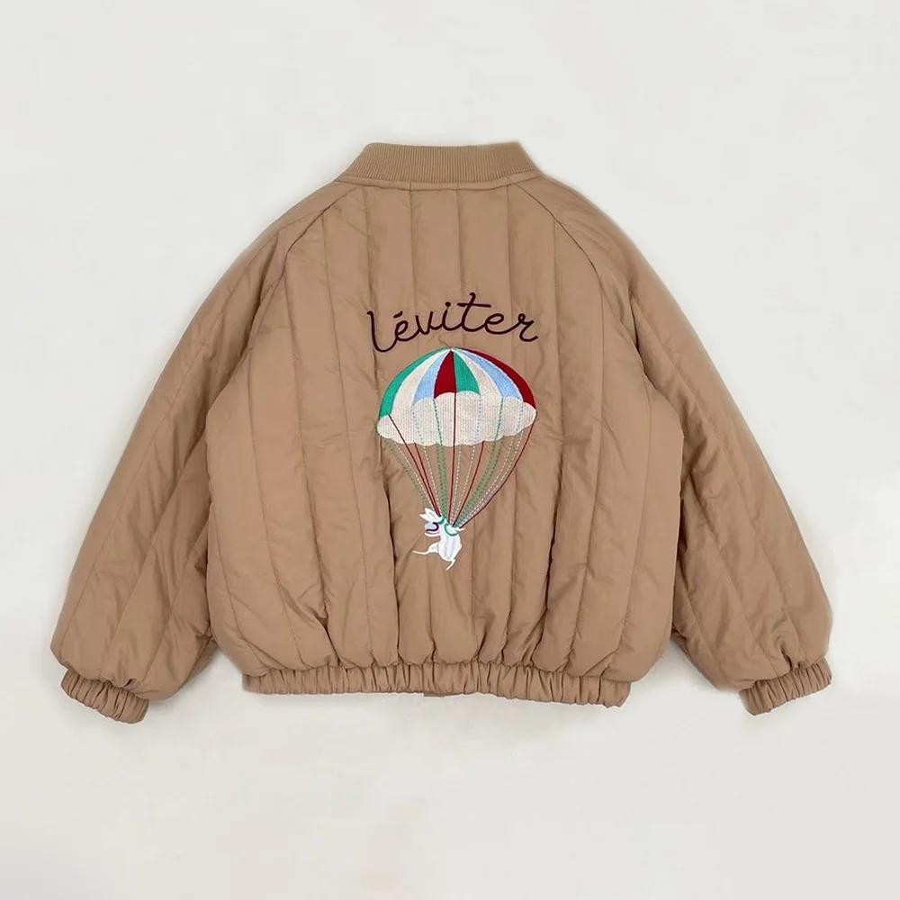 Frühling Herbst Kinder Mäntel Mode Stickerei Fleece gefütterte Jacke Kinder Oberbekleidung Kleidung 2T 90