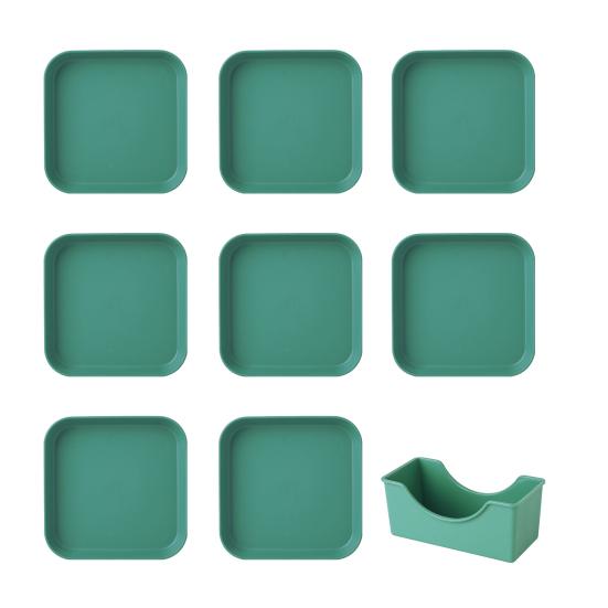 8 Stück leichte Kunststoffteller, unzerbrechliche, wiederverwendbare Teller, spülmaschinenfest, bunte Teller Square grün