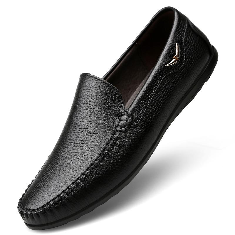 Männer Echtes Leder Marke Mode Schuhe Für Männer Klassische Britische Schuhe Trend Atmungsaktive Casual Flache Schuhe Fahren Schuhe 44 schwarz
