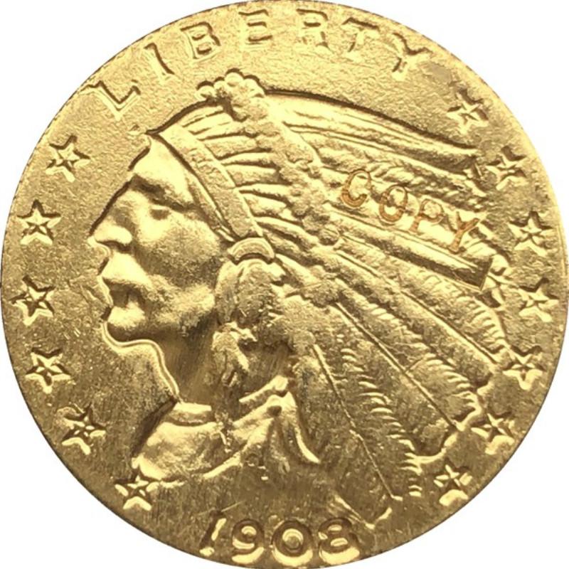 Kopieren Sie 24-karätig vergoldete Goldmünzen aus der Goldmünze „Indian Half Eagle“ aus der Goldmünze „Amerika USA 1908“ aus den USA 1pcs