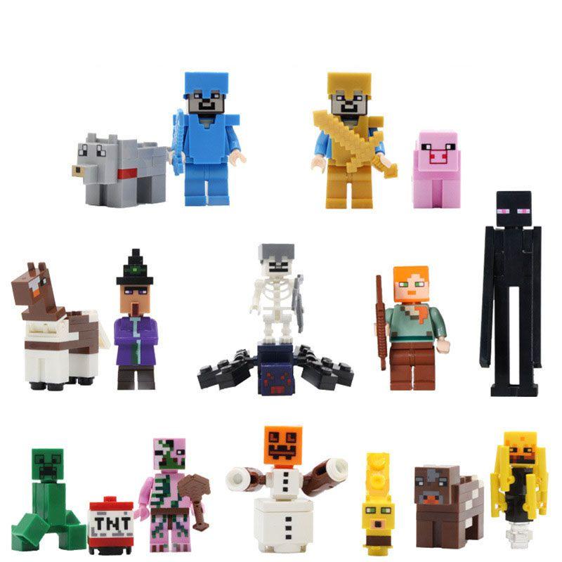 Minecraft Figuren Steve Ihn Bausteine Spielzeug Ziegel Kinder Geburtstagsgeschenke 16pcs-Set 3,Height:2-6cm