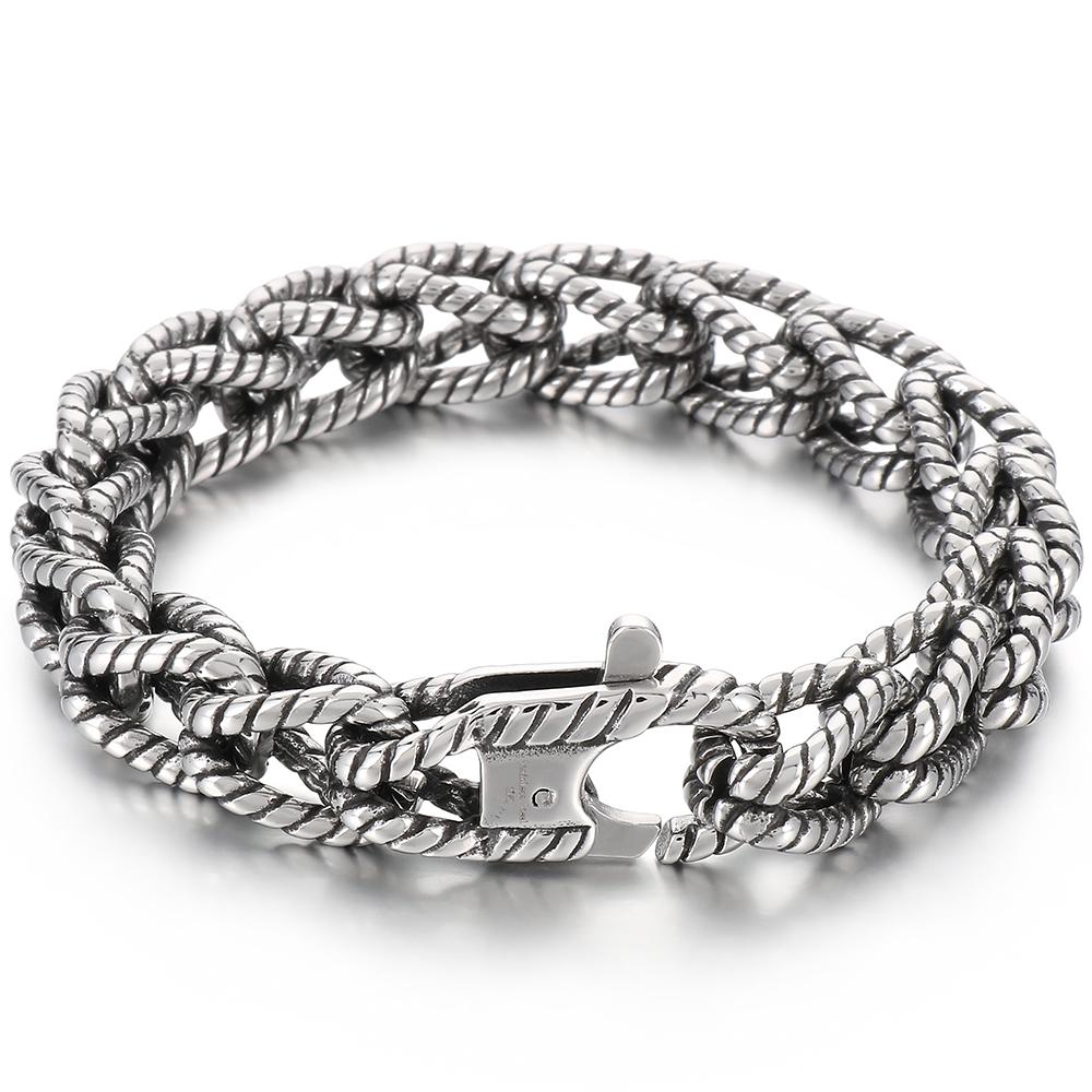 Vintage Twist Link Chain Armband für Herren 316L Edelstahl Retro Style Verstellbare Manschettenknöpfe Armbänder Herrenschmuck Geschenke 22CM