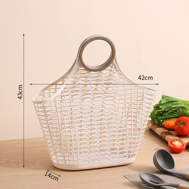 Gemüsekorb, tragbarer Einkaufskorb, Aufbewahrungskorb aus Kunststoff, zum Einkaufen von Gemüse und Obst im japanischen Stil, dicker tragbarer Korb hellbraun