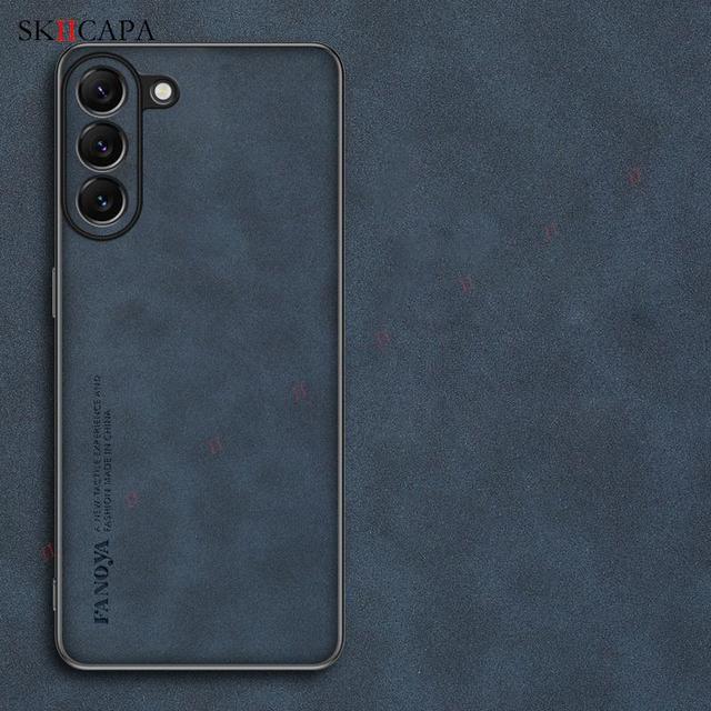 Schaffell Ledertasche für Samsung S23 Ultra 5G Weiche Silikon Bumper Handyhülle für Galaxy S21 FE S22 Plus S20 fe S23 Note 20 Ultra Slim Handyhülle For samsung S20Ultra dunkelblaue