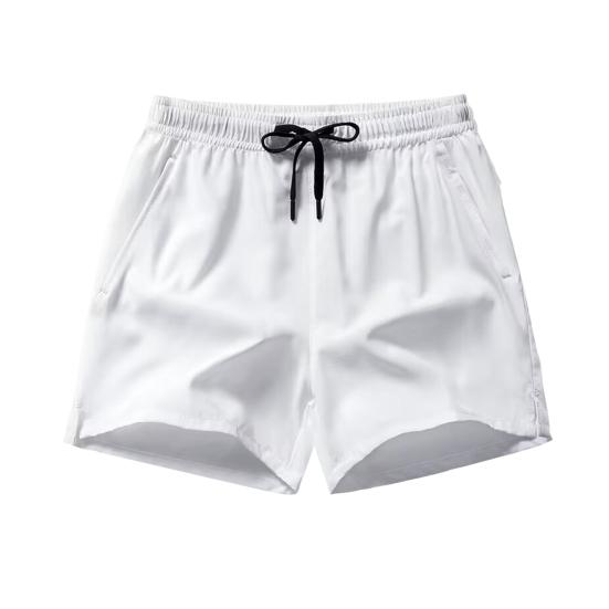 Herren-Shorts, elastischer Bund, verstellbarer Kordelzug, lässige Shorts mit Taschen, einfarbig, schnelltrocknend, Sport-Shorts XL weiß