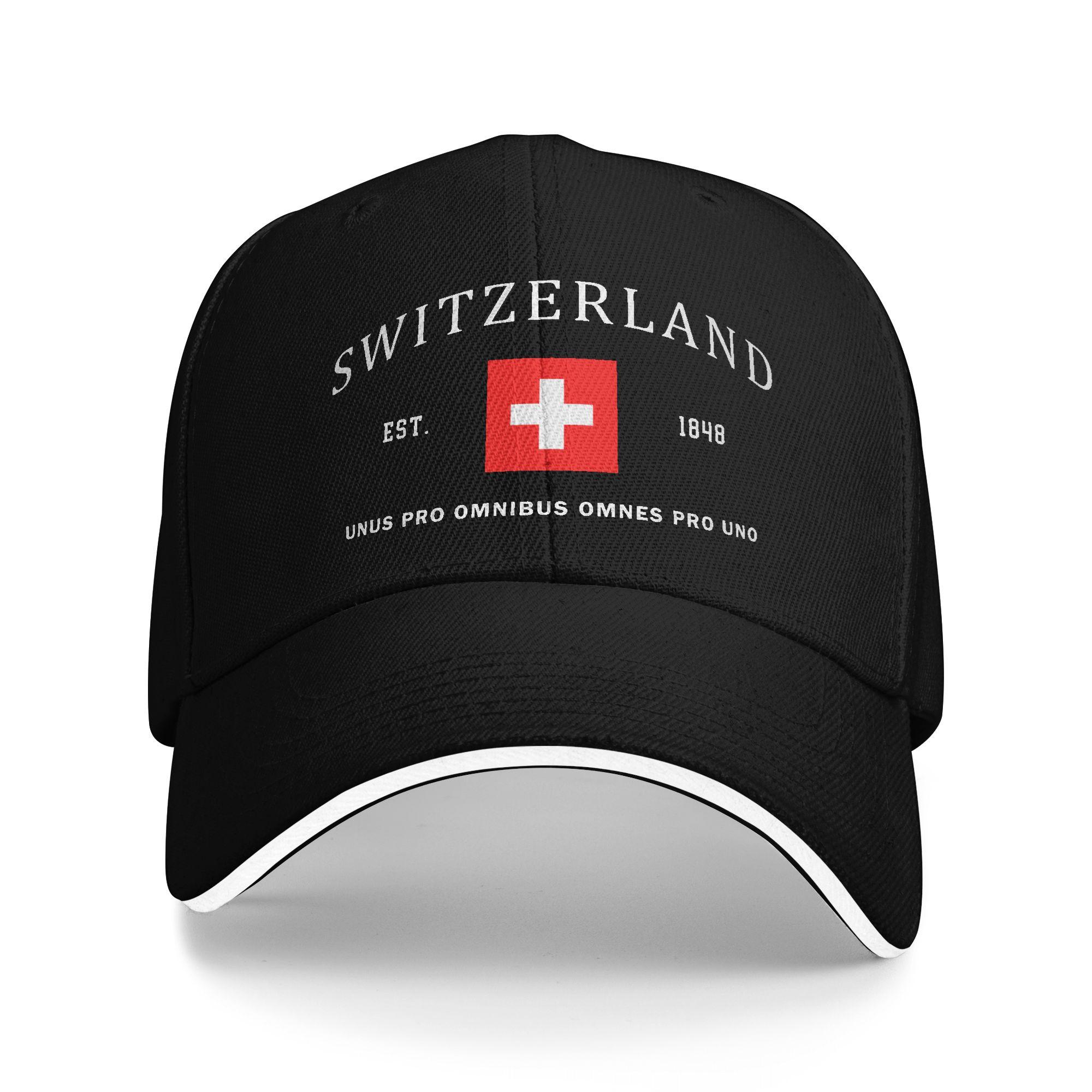 Individuelle Schweizer Alpen und Roter Sonnenuntergang Schweizer Berge Baseballkappe Damen Unisex Verstellbar Dad Hat Sport Snapback Kappen One Size